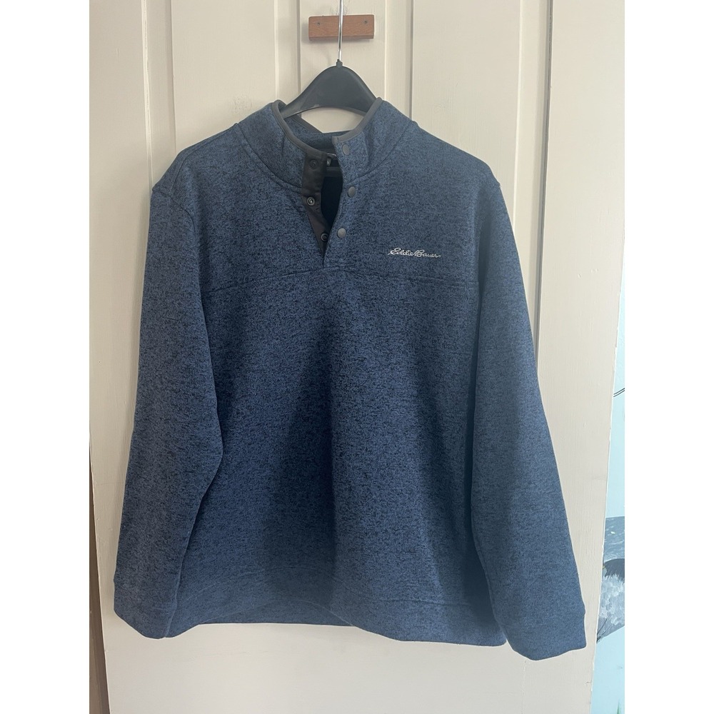 Eddie Bauer Sweater Mens XL Radiator Blue Fleece Snap Mock Pullover Sweatshirt